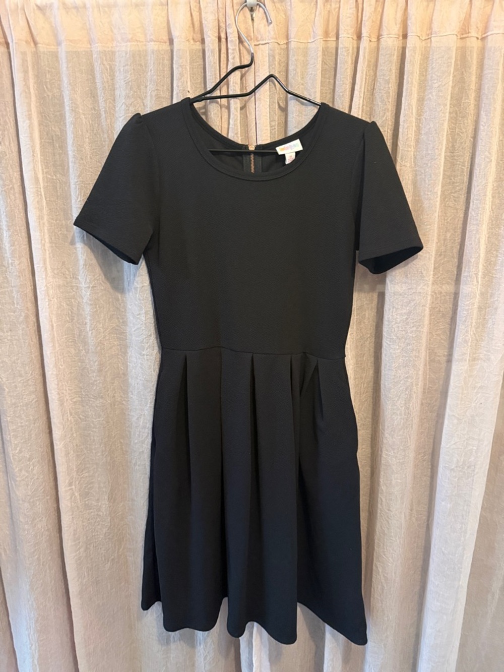 LuLaRoe Black Short-Sleeve Pleated Skater Dress